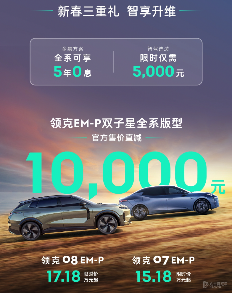限時售15.18萬起 領(lǐng)克07 EM-P/08 EM-P官降1萬 享5年0息方案