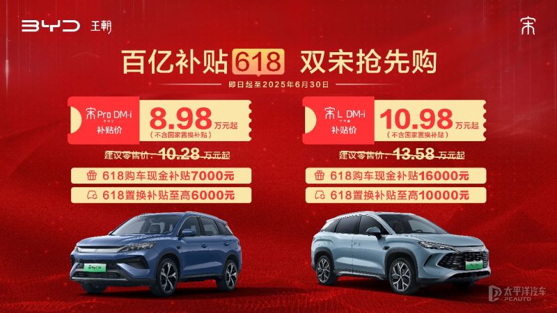 8.98萬元起！比亞迪宋Pro DM-i/宋L DM-i智駕版推出限時補貼活動