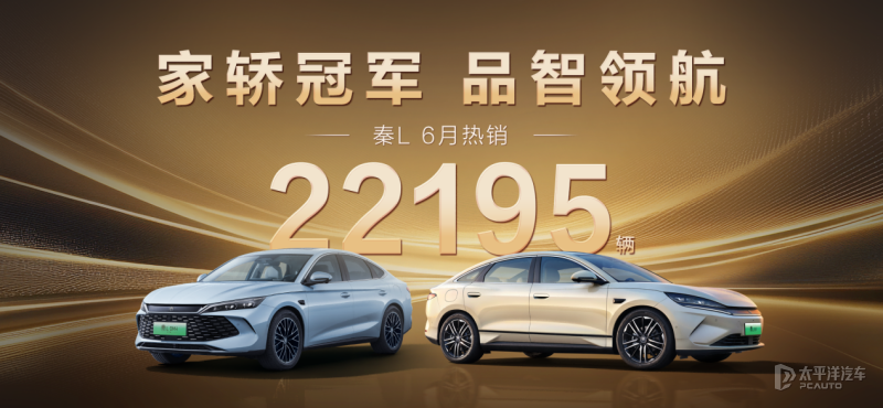 比亞迪秦L 6月銷量22195輛 蟬聯(lián)中型轎車銷冠