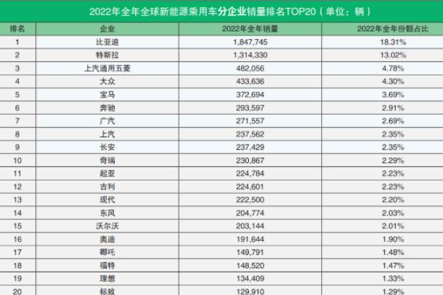 全球最热销的20个新能源品牌中国占10个，蔚来、小鹏没入榜？