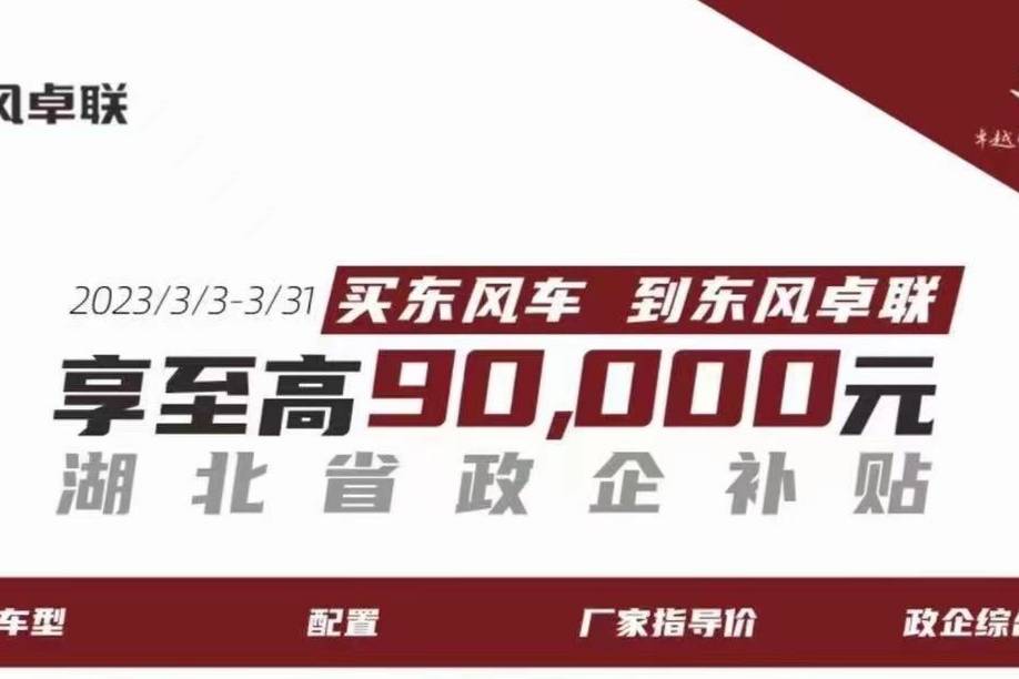 湖北省政企补贴 东风系车型最高补贴9万 