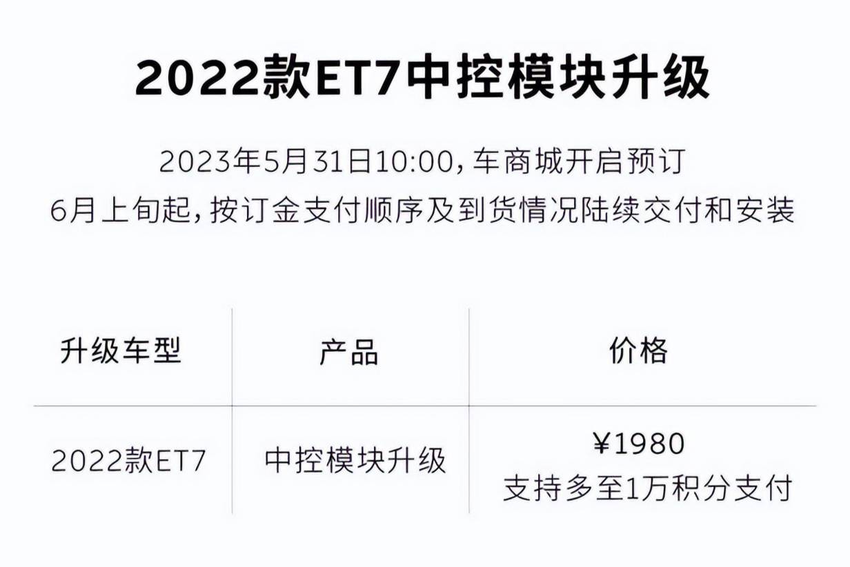 蔚來(lái)針對(duì)2022款ET7推中控模塊升級(jí)方案 售價(jià)1980元