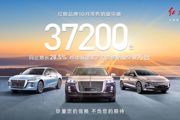 紅旗品牌10月零售銷量超37200臺(tái)，新能源產(chǎn)品零售銷量破萬