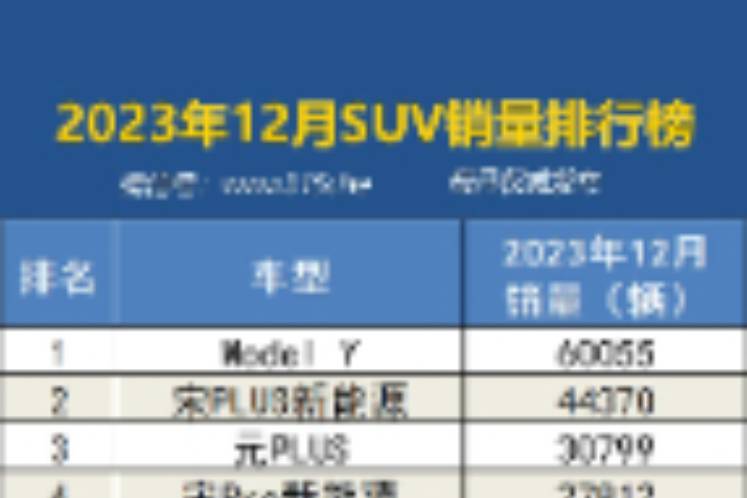 2023年12月国内汽车销量排行榜 