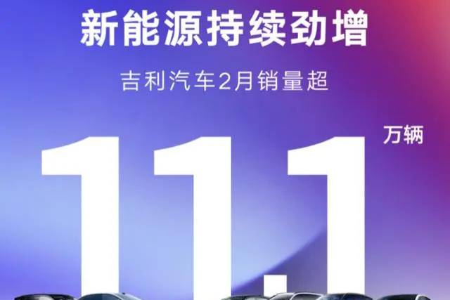 吉利汽车2月销售111398辆 新能源车同比增48%