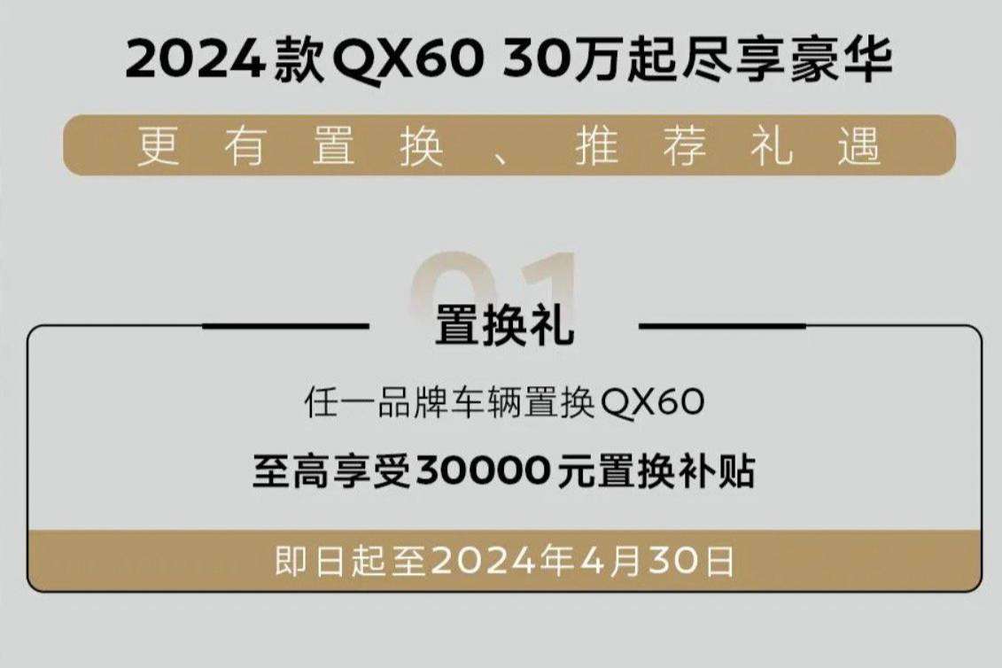 英菲尼迪針對2024款QX60推出置換補貼政策