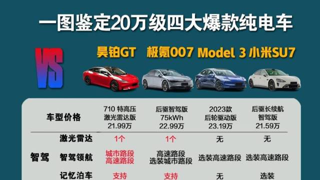 一图鉴定20万级四大爆款纯电车