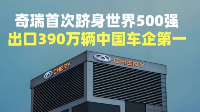 奇瑞跻身世界500强，出口量中国车企第一