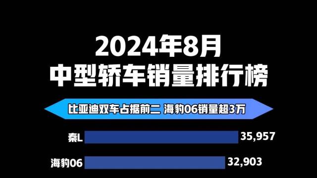 2024年8月中型轿车销量排行榜