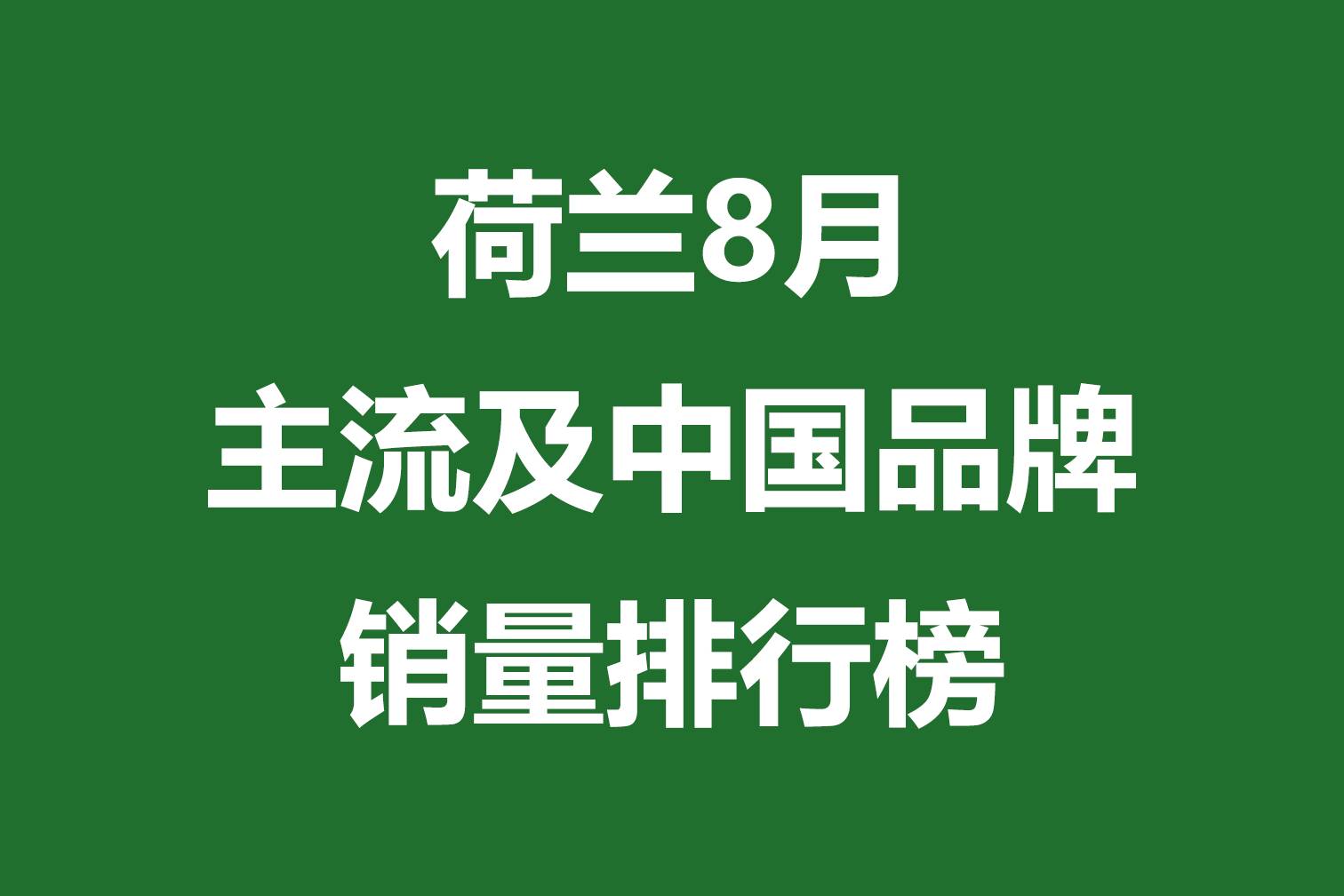 荷蘭8月主流及中國品牌銷量排行榜