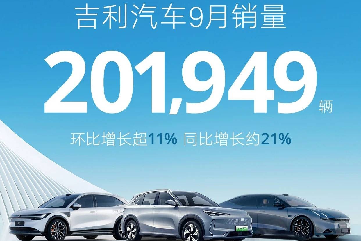 新能源超9万辆 吉利汽车9月销量破20万辆