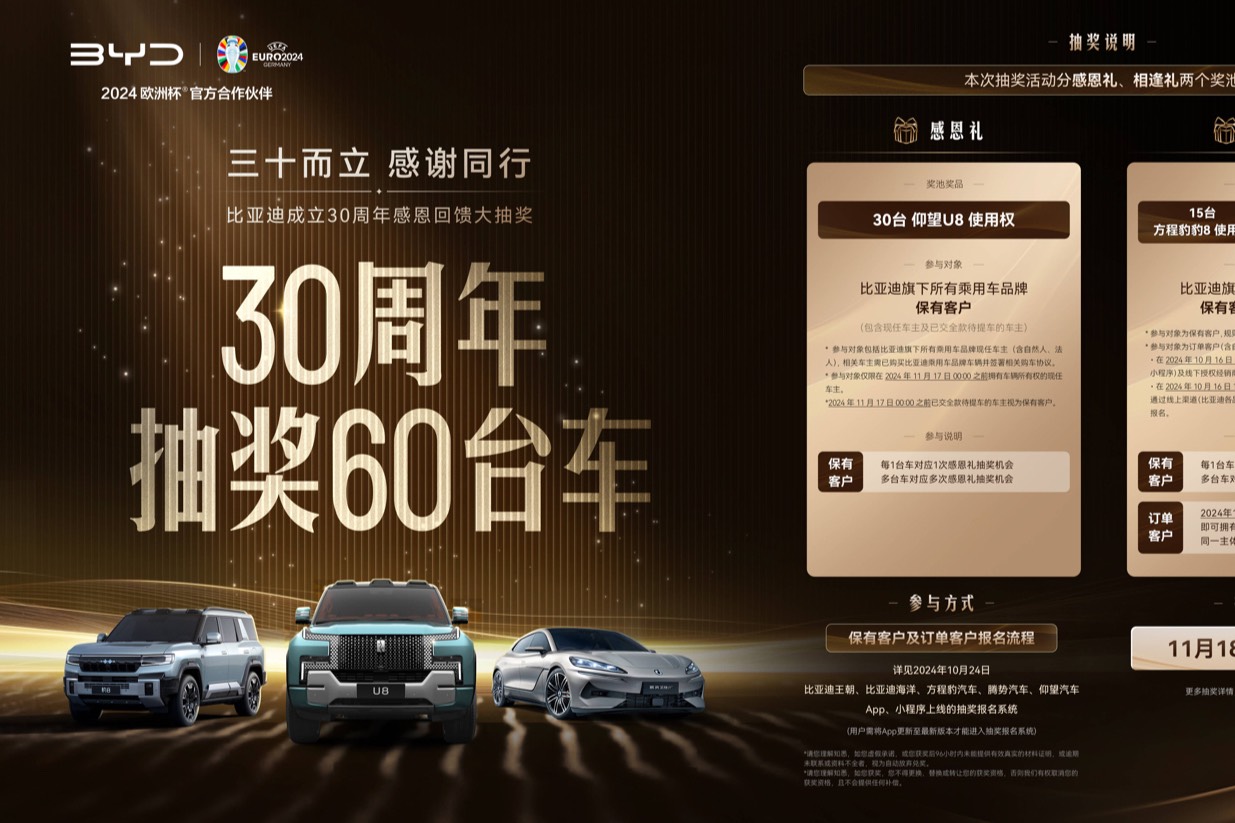 海洋車主狂喜 ，比亞迪30周年抽U8使用權(quán)