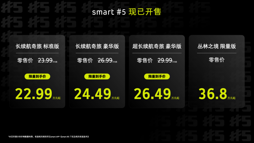 全新smart精灵5号上市，4款配置，到手价22.99万元起