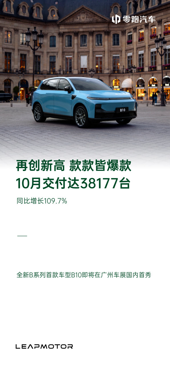 连续5个月创新高零跑10月交付38177台同比增长超109%