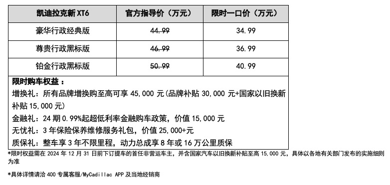 豪华大型SUV普惠者限时一口价34.99万起 新XT6上市