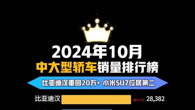 2024年10月中大型轿车销量排行榜