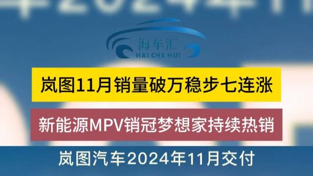 岚图11月销量破万稳步七连涨