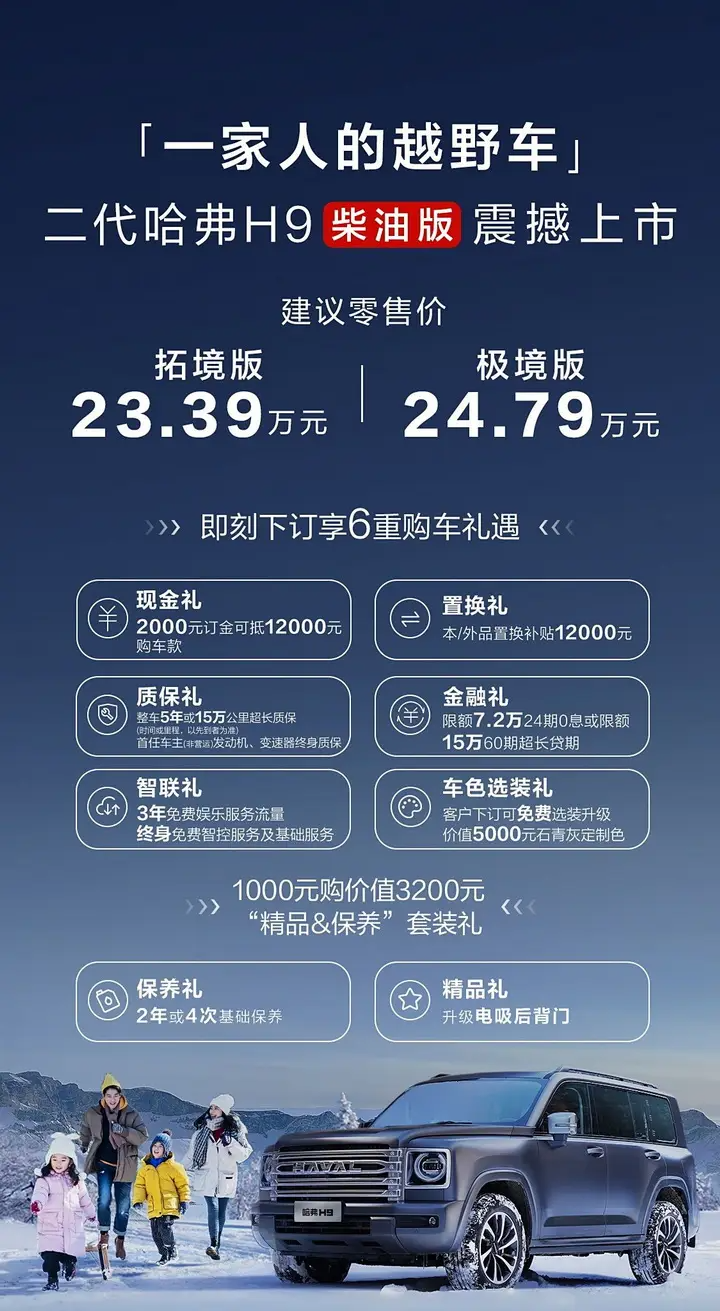 售23.39-24.79万，新一代哈弗H9柴油版上市