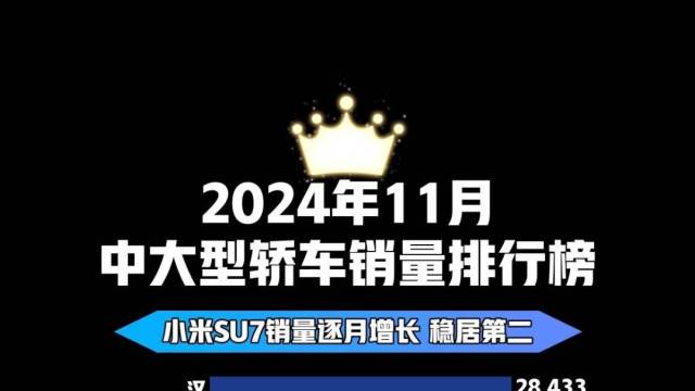 2024年11月中大型轿车销量排行榜