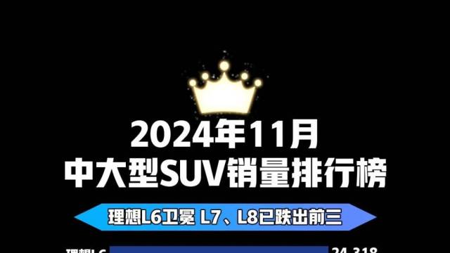 2024年11月中大型SUV销量排行榜