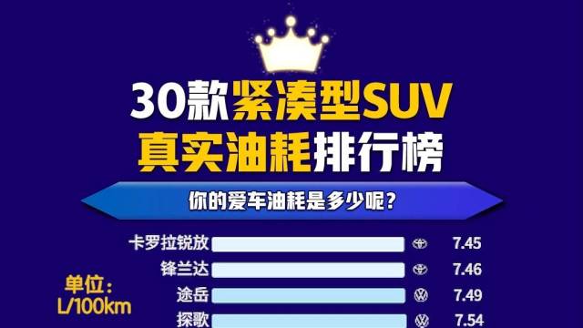 30款紧凑型SUV真实油耗排行