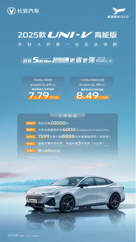 长安新UNI-V焕新500Bar发动机,补贴后7.69万元起
