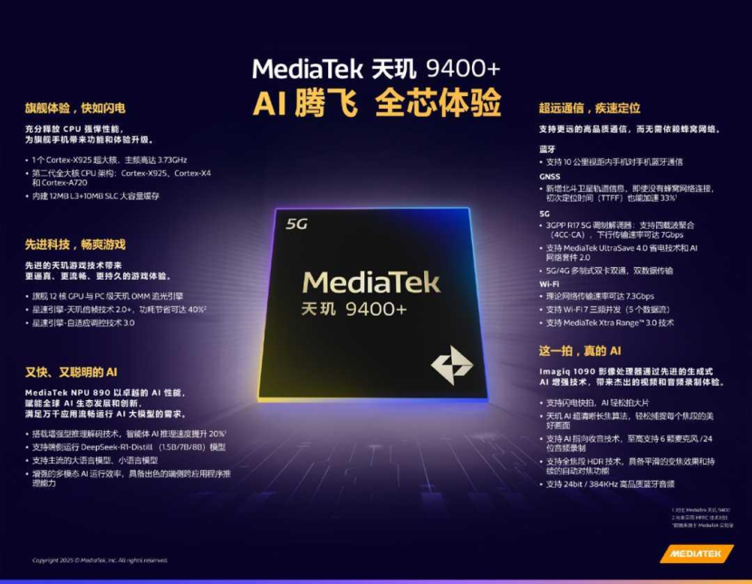 联发科天玑9400+发布：旗舰5G智能体AI移动芯片