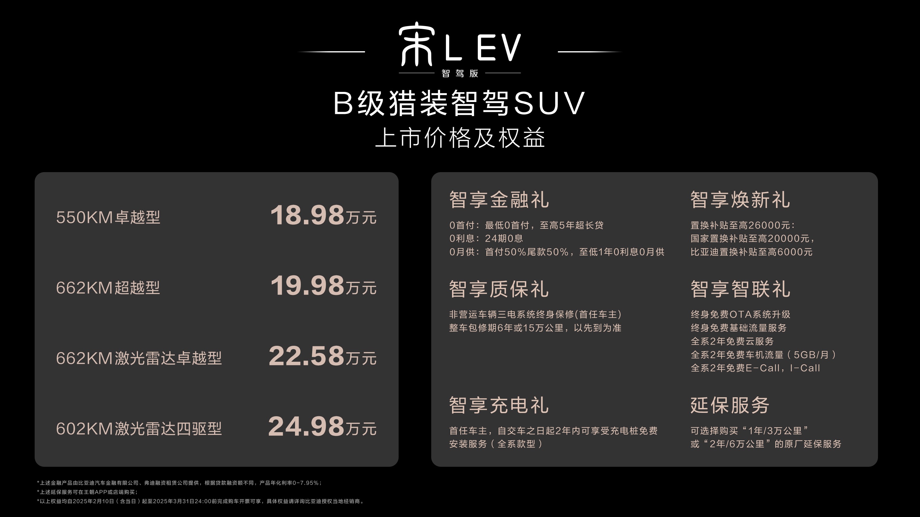 激光雷达不加价！宋L EV智驾版18.98万元起