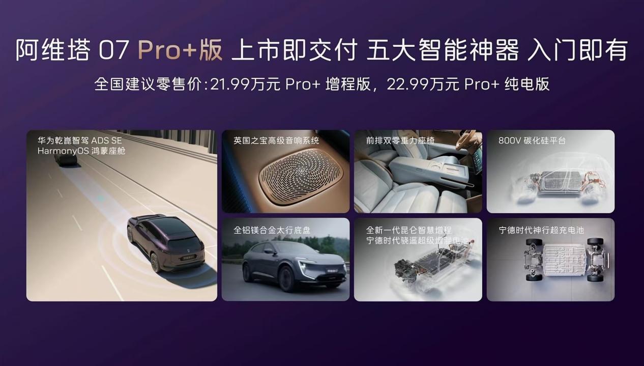 阿维塔07 Pro+：搭载华为乾昆智驾，售价21.99万起