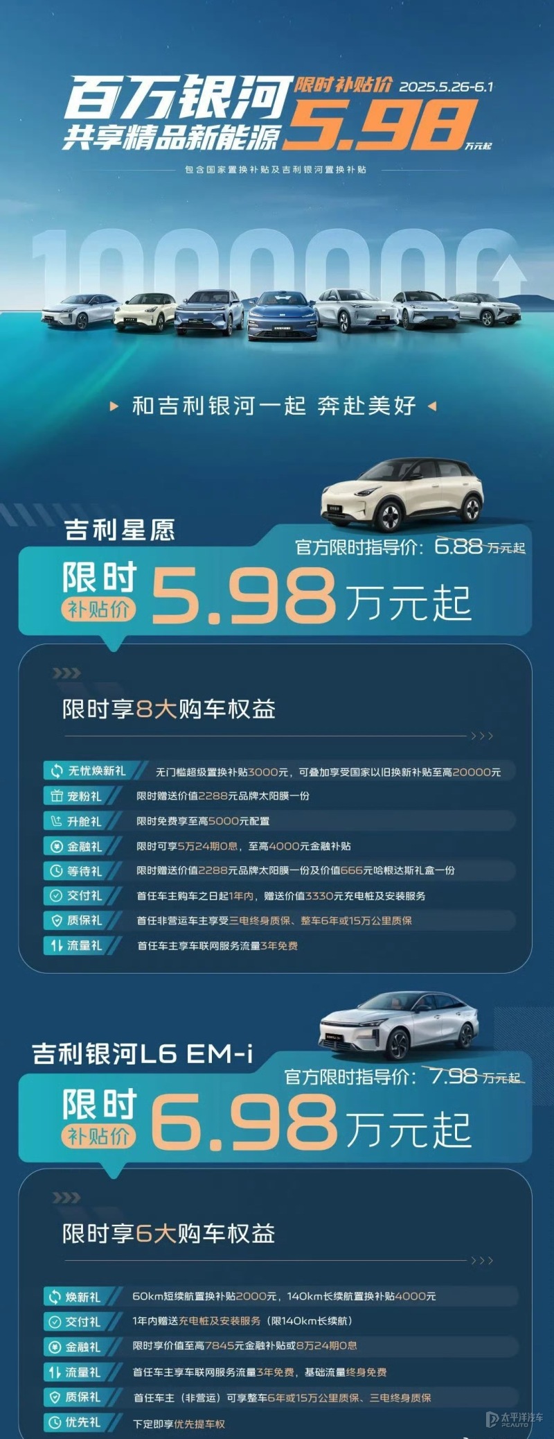 5.98万起 吉利银河多车型推出限时优惠