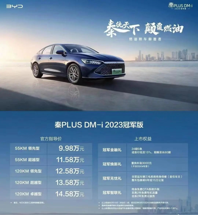比亚迪秦PLUS冠军版上市，日产轩逸和吉利帝豪慌了，立马降价