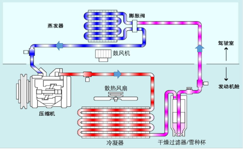 我们先来看看汽车空调循环系统的工作原理 年轻的